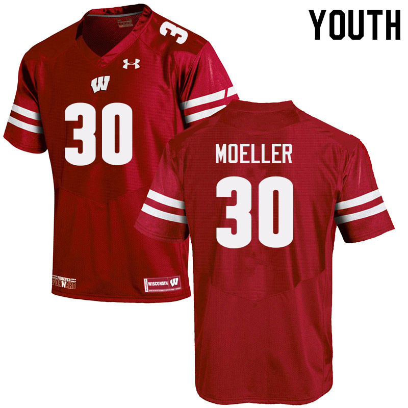Wisconsin Badgers Youth #30 Alex Moeller NCAA Under Armour Authentic Red College Stitched Football Jersey LG40Z25BT